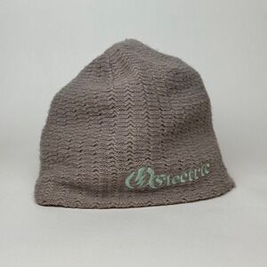 Electric Beanie Men OS Brown Textured Knit Fleece Lined Embroidered Logo Cap